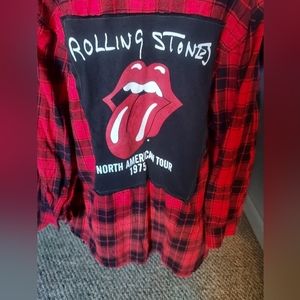 Rolling Stones Upcycled Distressed Flannel